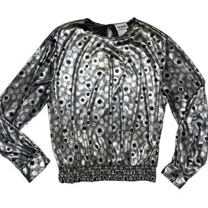 Orare Vintage Metallic Silver Striped Circle Printed Long Sleeve